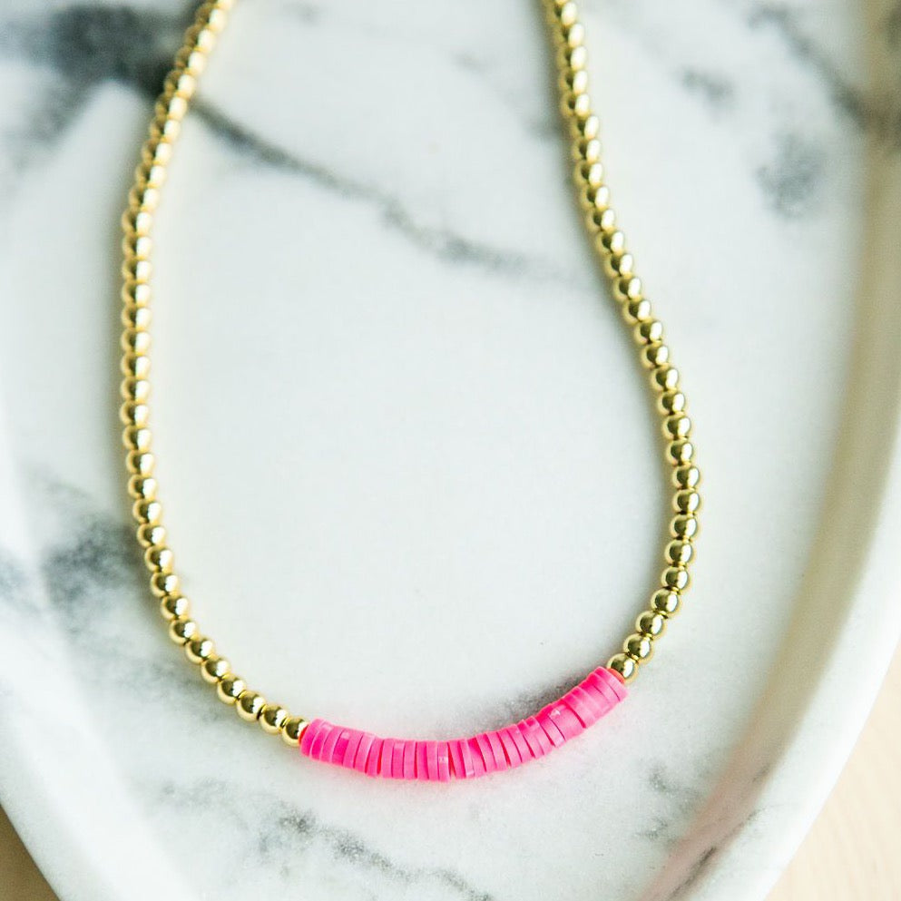 Sam necklace Gold/ fuchsia